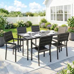 Rackhams 7 Pieces Outdoor Dining Set, Garden Table and Chairs Set, Black - Modern - 160 cm - Assembly required - thumbnail 1