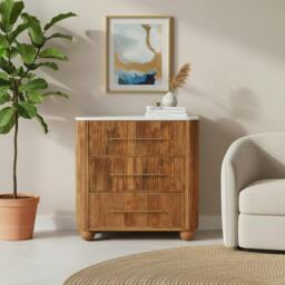 Rackhams Solid Wood Beaumont Marble Chest, 3 Drawers, Brown - thumbnail 1