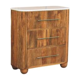 Rackhams Solid Wood Beaumont Marble Chest, 3 Drawers, Brown - thumbnail 3