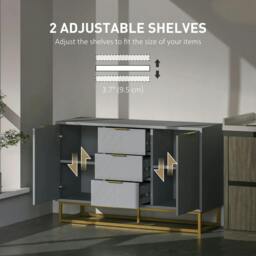 Rackhams Sideboard with 3 Drawers and Adjustable Shelves for Living Room - Grey - thumbnail 6