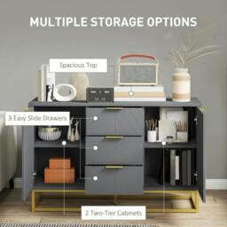 Rackhams Sideboard with 3 Drawers and Adjustable Shelves for Living Room - Grey - thumbnail 5