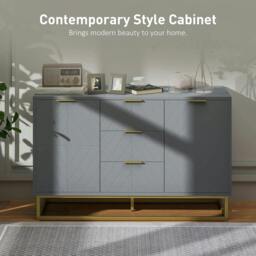 Rackhams Sideboard with 3 Drawers and Adjustable Shelves for Living Room - Grey - thumbnail 4