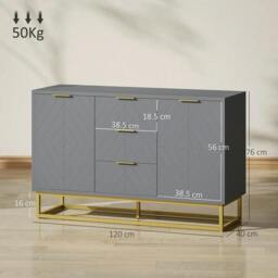 Rackhams Sideboard with 3 Drawers and Adjustable Shelves for Living Room - Grey - thumbnail 3