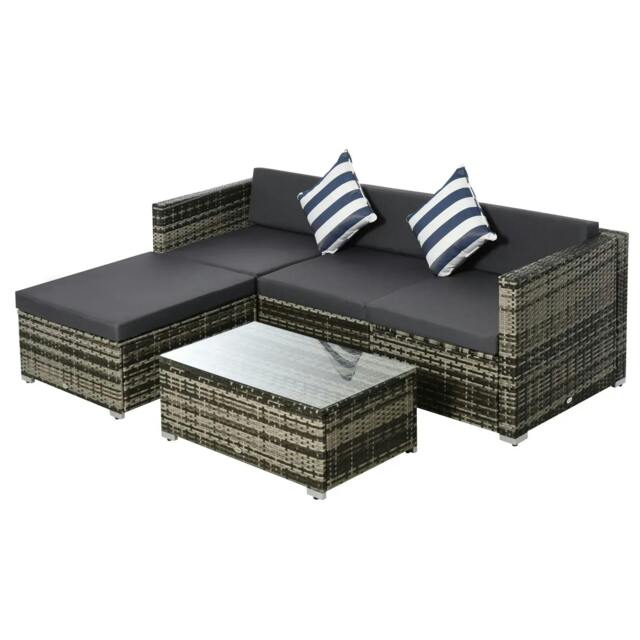 Rackhams Rattan Garden Sofa Set, 4-Seater Wicker Sectional for Garden, Grey - image 1