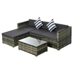Rackhams Rattan Garden Sofa Set, 4-Seater Wicker Sectional for Garden, Grey - thumbnail 1