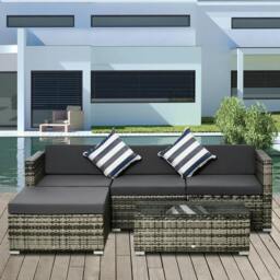 Rackhams Rattan Garden Sofa Set, 4-Seater Wicker Sectional for Garden, Grey - thumbnail 2