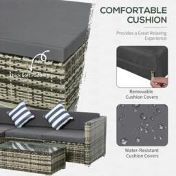 Rackhams Rattan Garden Sofa Set, 4-Seater Wicker Sectional for Garden, Grey - thumbnail 5