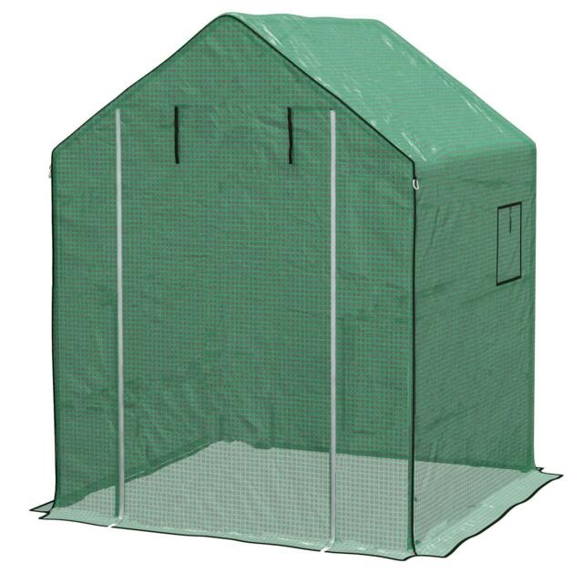 Rackhams Greenhouse Cover Replacement Walk-in PE Hot House Cover with Roll-up Door and Windows, 140 x 143 x 190cm, Green - image 1
