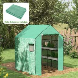 Rackhams Greenhouse Cover Replacement Walk-in PE Hot House Cover with Roll-up Door and Windows, 140 x 143 x 190cm, Green - thumbnail 2