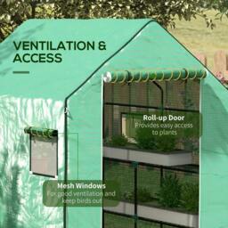 Rackhams Greenhouse Cover Replacement Walk-in PE Hot House Cover with Roll-up Door and Windows, 140 x 143 x 190cm, Green - thumbnail 6