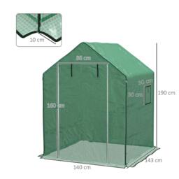 Rackhams Greenhouse Cover Replacement Walk-in PE Hot House Cover with Roll-up Door and Windows, 140 x 143 x 190cm, Green - thumbnail 3