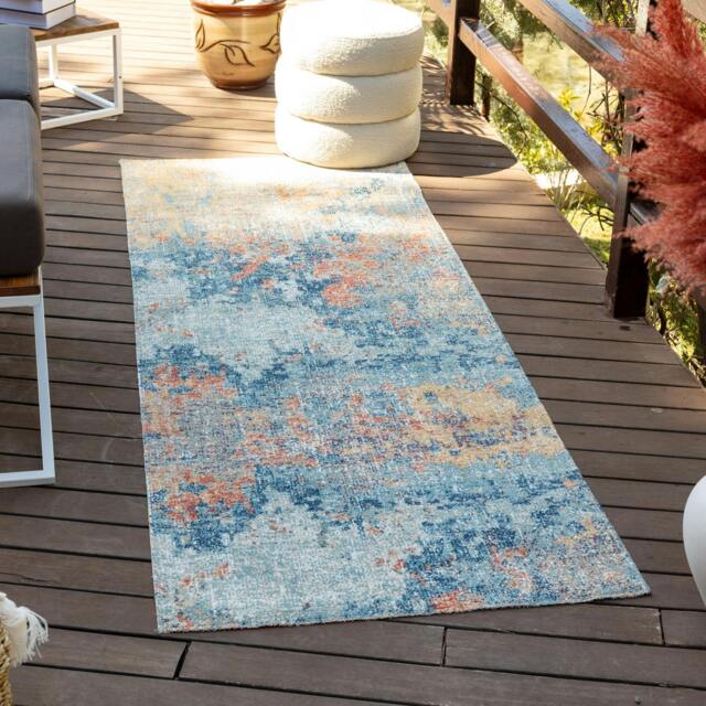 Rackhams Huntington Beach-Modern Blue Yellow Orange In- & Outdoor Rug - 80 x 220 cm - image 1
