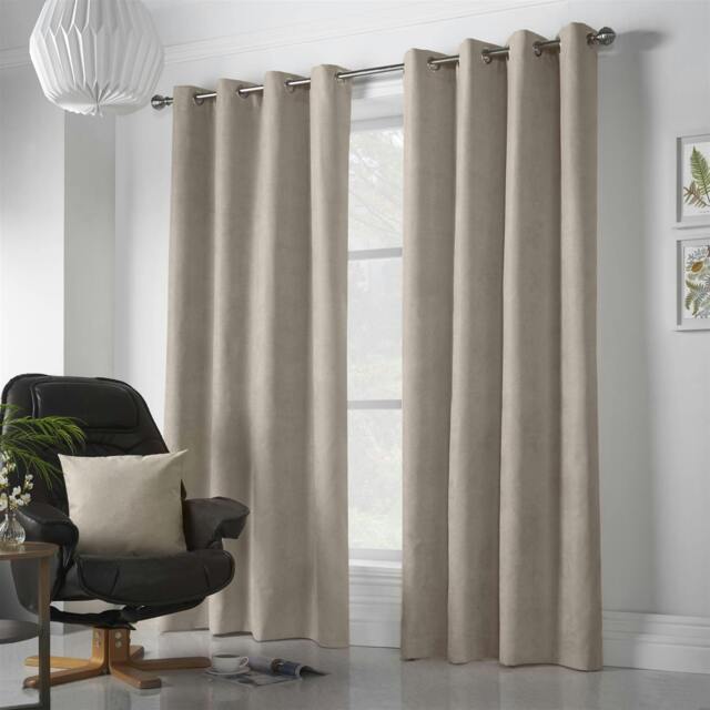 Rackhams Velvet Chenille Ring Top Curtains - Taupe - 142cm width x 137cm drop - image 1