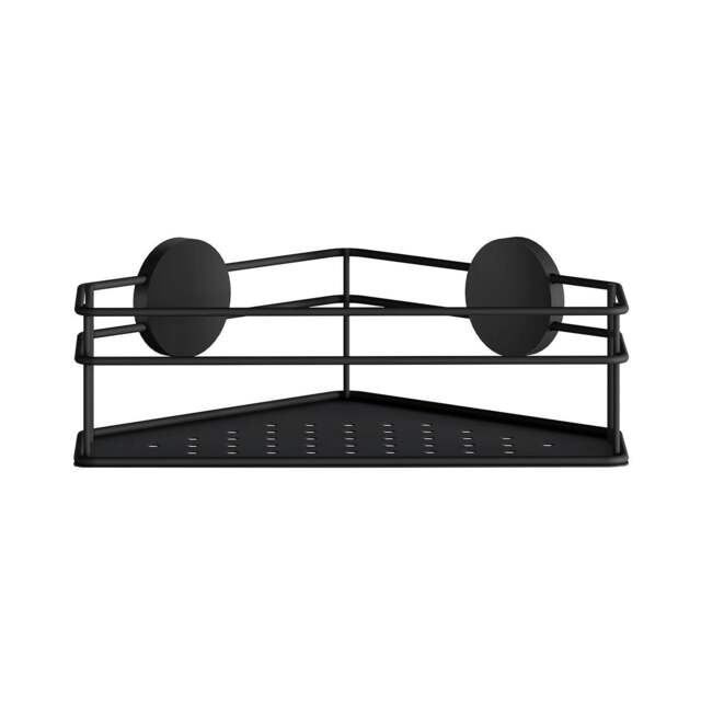 Rackhams Matt Black Stainless Steel Corner Shower Basket Self Adhesive Wall Mounted - image 1