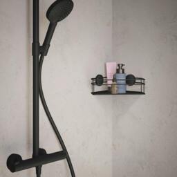 Rackhams Matt Black Stainless Steel Corner Shower Basket Self Adhesive Wall Mounted - thumbnail 2