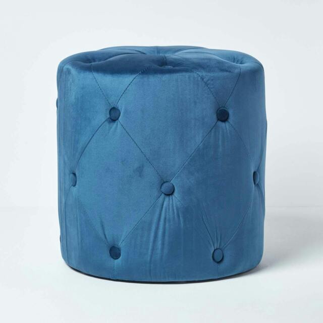 Rackhams Windsor Velvet Footstool - Blue - image 1
