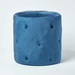 Rackhams Windsor Velvet Footstool - Blue - thumbnail 1