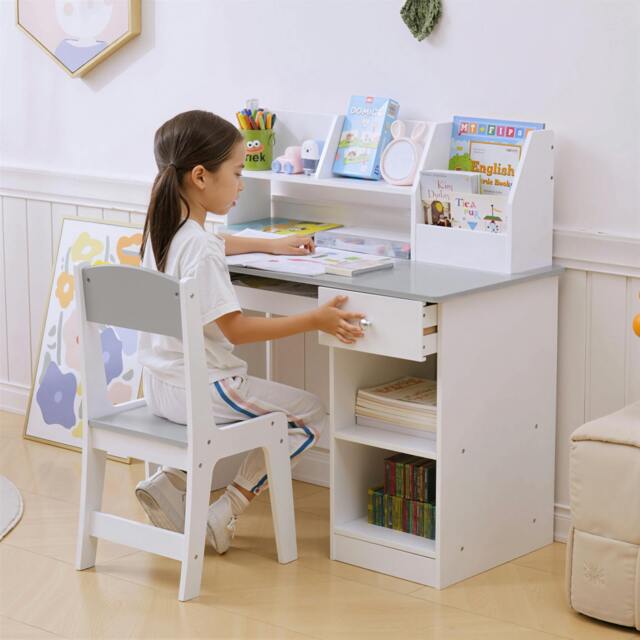 Rackhams ZONEKIZ Kids Desk and Chair Set with Storage, for Ages 5-8 Years, 2 Piece Children Table and Chair Set with Keyboard Drawer, Grey - image 1