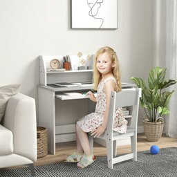 Rackhams ZONEKIZ Kids Desk and Chair Set with Storage, for Ages 5-8 Years, 2 Piece Children Table and Chair Set with Keyboard Drawer, Grey - thumbnail 3