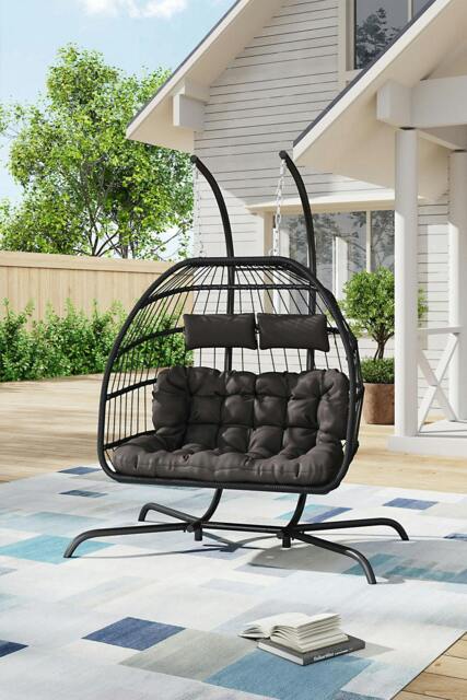 Rackhams 2-Seater Outdoor Hanging Egg Chair - Grey - One Size - image 1