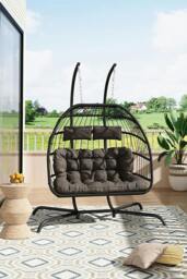 Rackhams 2-Seater Outdoor Hanging Egg Chair - Grey - One Size - thumbnail 3