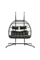 Rackhams 2-Seater Outdoor Hanging Egg Chair - Grey - One Size - thumbnail 4