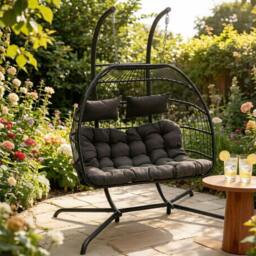 Rackhams 2-Seater Outdoor Hanging Egg Chair - Grey - One Size - thumbnail 2