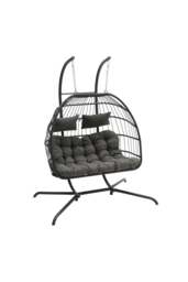 Rackhams 2-Seater Outdoor Hanging Egg Chair - Grey - One Size - thumbnail 5