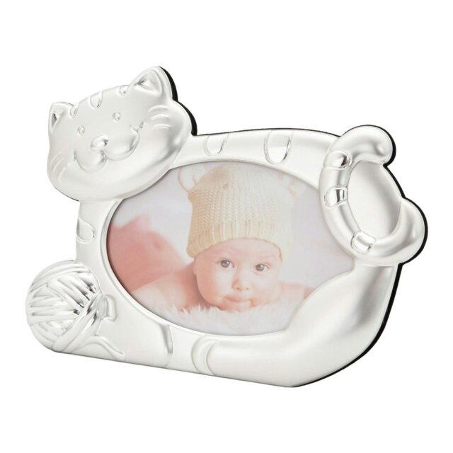 Rackhams Fun Smiling Cat Themed Satin Silver Picture Frame with String Ball - image 1