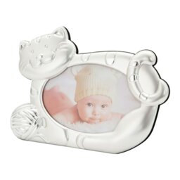 Rackhams Fun Smiling Cat Themed Satin Silver Picture Frame with String Ball