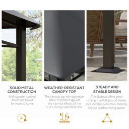 Rackhams 3x3(m) Outdoor Patio Gazebo Pavilion Canopy Tent Steel Frame Grey - Grey - Polyester Fabric, Steel - 300L x 300W x 264Hcm - thumbnail 4