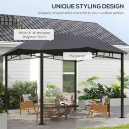 Rackhams 3x3(m) Outdoor Patio Gazebo Pavilion Canopy Tent Steel Frame Grey - Grey - Polyester Fabric, Steel - 300L x 300W x 264Hcm - thumbnail 3