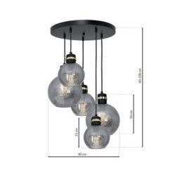 Rackhams Omega Black/Gold Pendant Lamp 5XE27 With Elegant Smoked Glass Spheres Quality Matt Black Fittings With Gold Detail - thumbnail 6