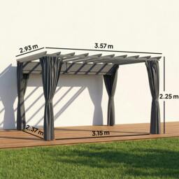 Rackhams 3.6 x 3 m Aluminium Pergola with Retractable Roof Canopy, Curtains - Retractable polyester canopy - 7.6 x 7.6 cm - Aluminium, Polyester - thumbnail 3