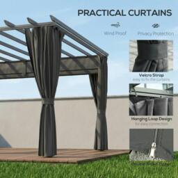 Rackhams 3.6 x 3 m Aluminium Pergola with Retractable Roof Canopy, Curtains - Retractable polyester canopy - 7.6 x 7.6 cm - Aluminium, Polyester - thumbnail 5