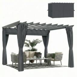 Rackhams 3.6 x 3 m Aluminium Pergola with Retractable Roof Canopy, Curtains - Retractable polyester canopy - 7.6 x 7.6 cm - Aluminium, Polyester - thumbnail 2