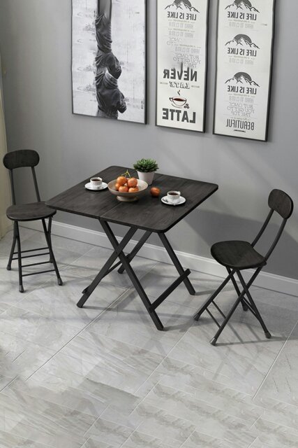 Rackhams 3pcs Folding Table and 2 Chairs Set Indoor Outdoor Bistro Kitchen Dining Set Furniture - Black - image 1