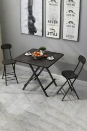 Rackhams 3pcs Folding Table and 2 Chairs Set Indoor Outdoor Bistro Kitchen Dining Set Furniture - Black - thumbnail 1