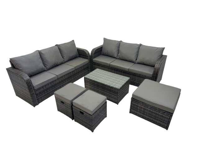 Rackhams Outdoor 3 Seater Sofa Coffee Table Set Garden Rattan Furniture Set 9 Seater with 3 Stool Dark Grey - image 1