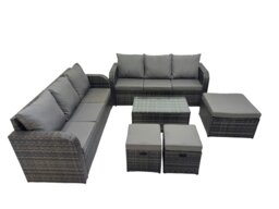 Rackhams Outdoor 3 Seater Sofa Coffee Table Set Garden Rattan Furniture Set 9 Seater with 3 Stool Dark Grey - thumbnail 2