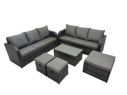 Rackhams Outdoor 3 Seater Sofa Coffee Table Set Garden Rattan Furniture Set 9 Seater with 3 Stool Dark Grey - thumbnail 1