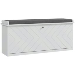 Rackhams Shoe Bench with Flip Drawer, Cushion, 10 Pairs for Entryway White - thumbnail 2