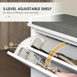 Rackhams Shoe Bench with Flip Drawer, Cushion, 10 Pairs for Entryway White - thumbnail 6
