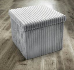 Rackhams Corduroy Storage Ottoman - 38cm X 38cm Foldable - Silver - thumbnail 1