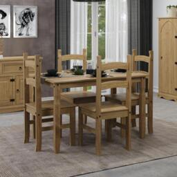 Rackhams Corona 5-Piece Rustic Spacious Dining Set - Antique Waxed Pine - thumbnail 1