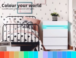 Rackhams Bedside Tables RGB LED Side Table 2 Drawers High Gloss Nightstand Cabinet - thumbnail 5