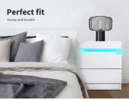 Rackhams Bedside Tables RGB LED Side Table 2 Drawers High Gloss Nightstand Cabinet - thumbnail 4