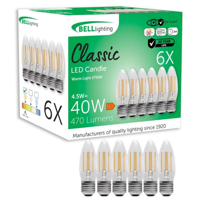 Rackhams E27 LED Filament Candle 4.5W Energy Saving Light Bulbs - Pack of 6 - image 1