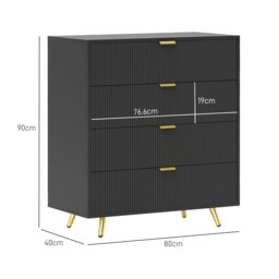 Rackhams Chest of Drawers with 4 Drawers for Bedroom, Living Room, Black - Black - 4 - thumbnail 3