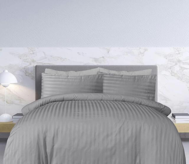 Rackhams Luxury Satin Stripe Reversible Duvet Cover Quilt Bedding Set with Pillowcase - Grey - Double (200cm x 200cm) - image 1